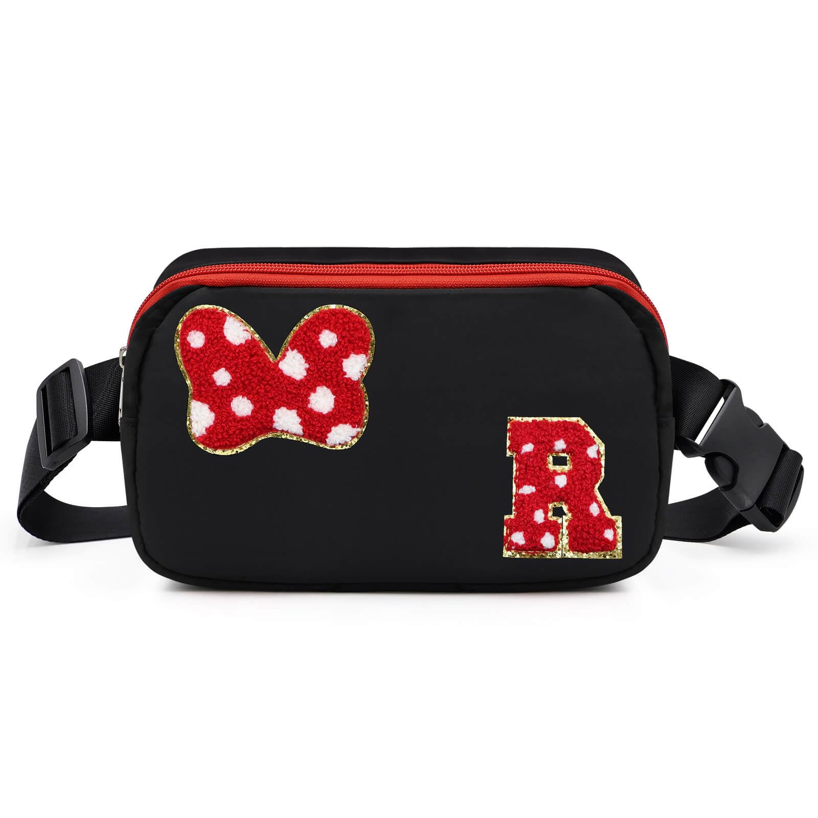 Chenille Initial Letter Bow Mouse Fanny Pack, Waterproof Park Crossbody Bag Christmas Birthday Gifts for Teen Girls Daughter Women Kids Adults, Cute