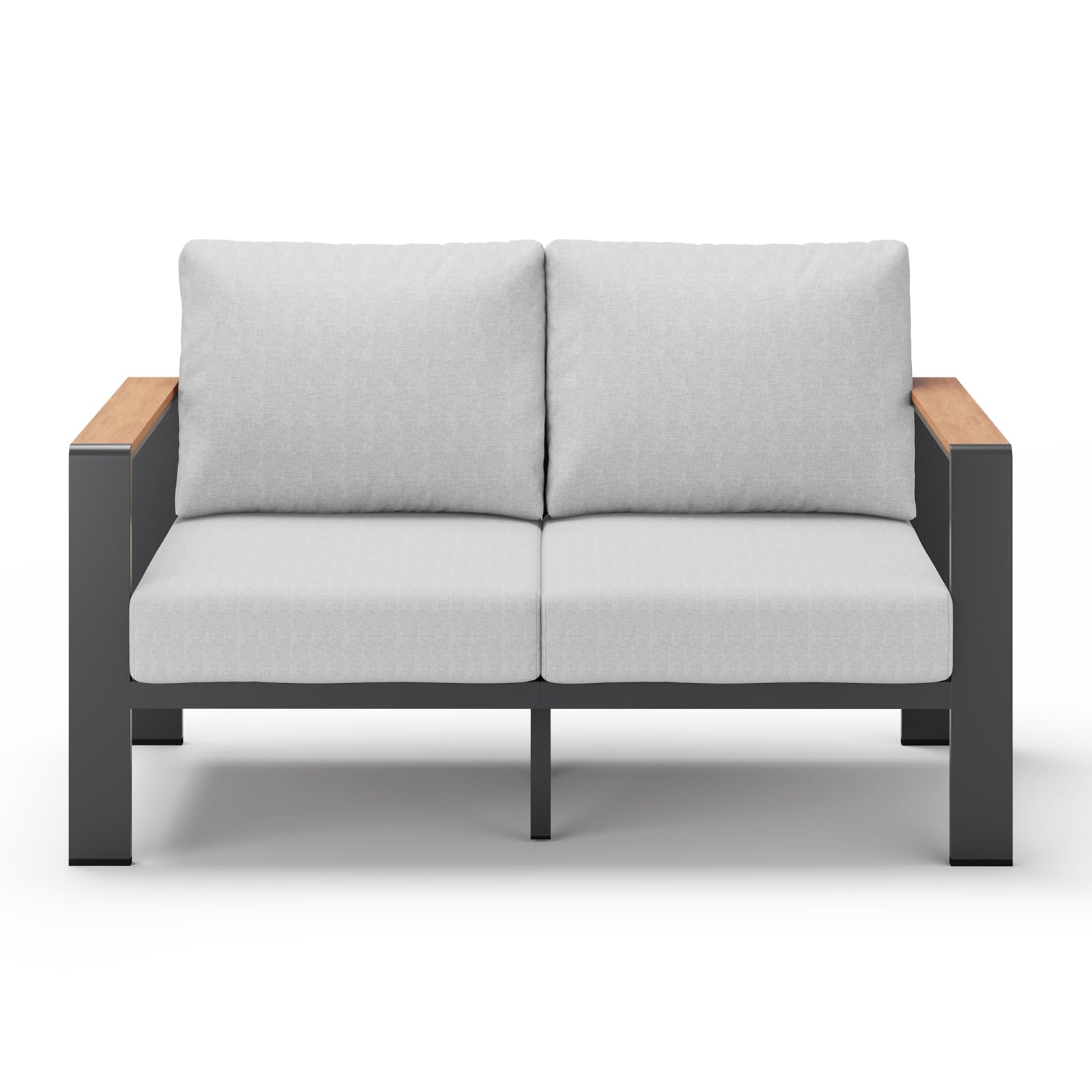 Aluminum Outdoor Patio Furniture Loveseat, All Weather Patio Conversation Sets with Washable Thick Cushion, Morden Patio Furniture Set for Porch, Balcony, Deck, Yard,Gray