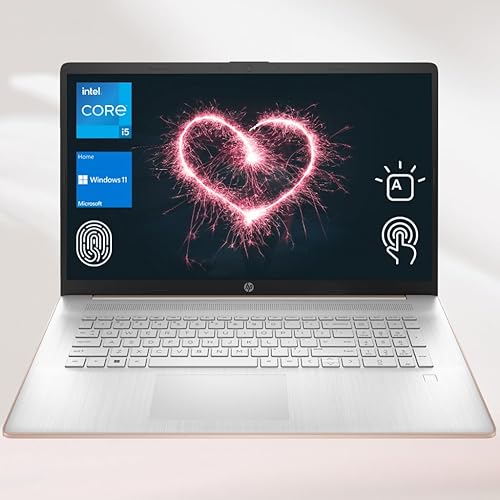 HP 2023 17t Premium Rose Gold Laptop, pantalla táctil HD+ de 17.3 pulgadas, Intel Core i5-1335U, 32 GB de RAM, 1 TB SSD, cámara web, lector FP, KB