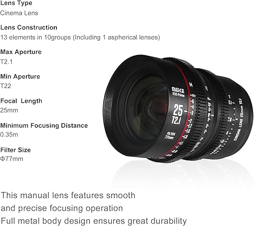 Meike 25 mm T2.1 S35 Manueller Fokus Weitwinkel Prime — nuotrauka 4