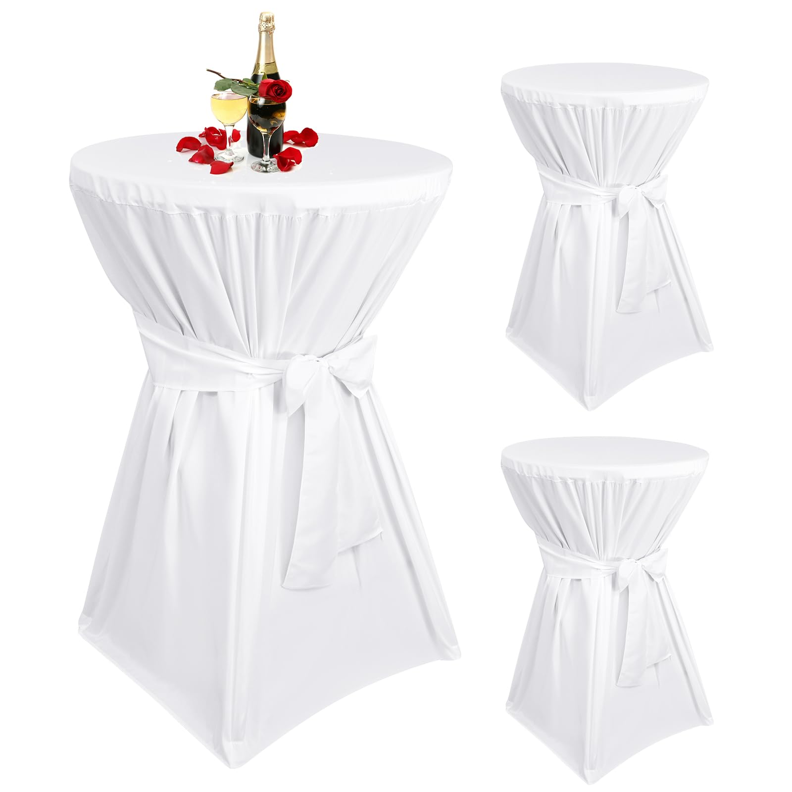 Housses de table debout blanc Teruntrue de 60-65 cm en polyester lot de 3 pièces
