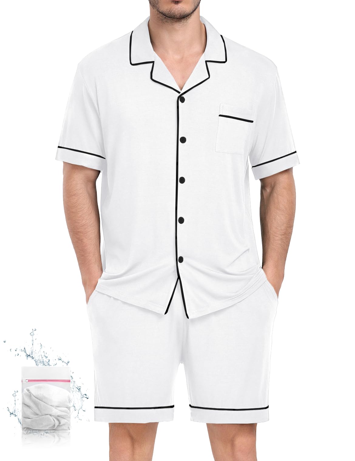 YOPUGEE Mens Pajamas Set Short Sleeve Sleepwear Button Down Loungewear Set Soft Modal 2Pcs Pj Set with Pockets S-3XL