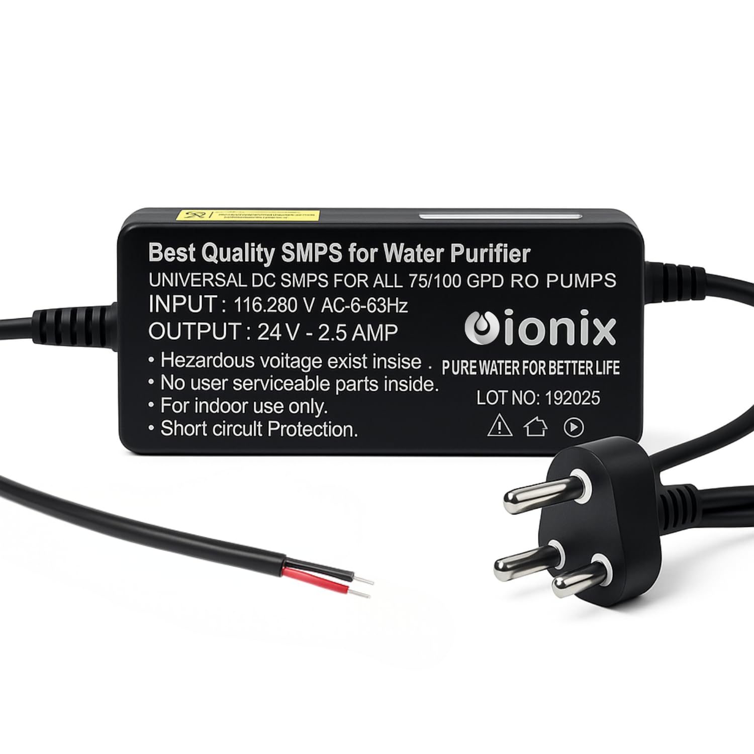 IONIX SMPS 24V 2.5A Power Supply Adapter for RO Water Purifier | Compatible with 75/100 GPD RO Pumps | Universal Input 110-280V | Short Circuit Protection | High Efficiency