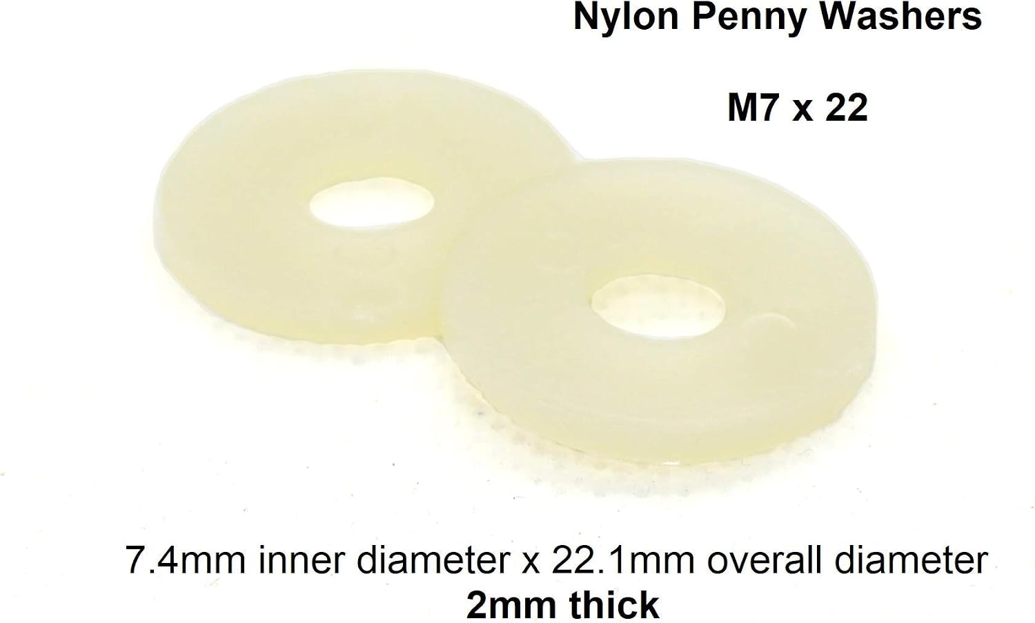 White Nylon Penny Washers M7 x 22mm, 7.4mm Inner Diameter x 22mm Outer Diameter x 2.1mm Thick(10, Nylon M7 x 22mm) - Image 3