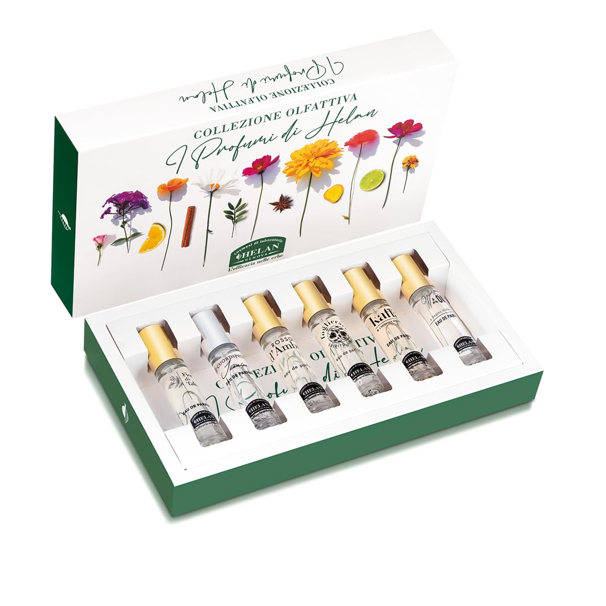 Helan - Collezione Olfattiva nr.2 con 6 Profumi in Fiale da 10 ml, Kit Profumo Uomo e Donna in Fragranze da Scoprire, Set Percorso Olfattivo per Idee Regalo Donna e Uomo Made in Italy