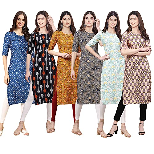 Image of Pinkmint Women's Crepe Digital Print Straight Kurta [Pack of 6] (CKE-329-353-330-333-341-343)
