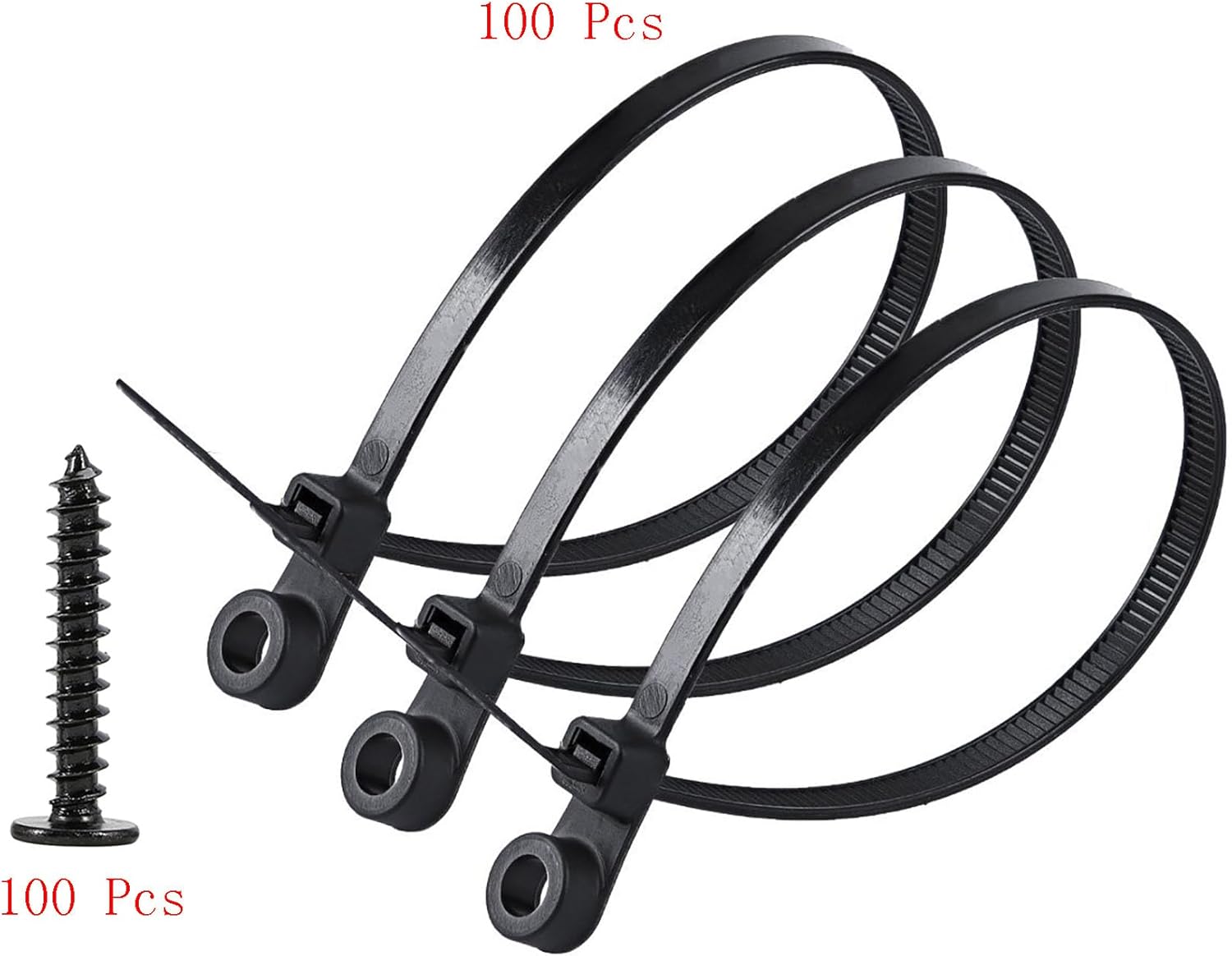 YIKANGHENG Black 5.9 Inch Nylon Zip Tie with Screw Holes, 100 Pcs, Includes 100 Pcs Black M4 x 12 Stainless Steel Screws for Daily Fastening