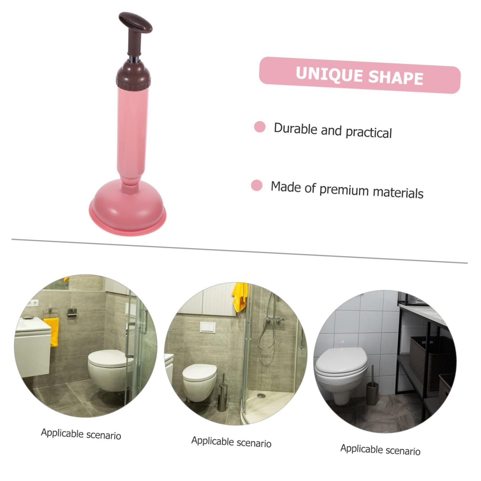 Desatascador de Inodoro Ventosa de Succión Fuerte, PVC y Acero Inoxidable, para Cocina y Hogar, Quita Obstrucciones Fácil Limpieza | Color Rosa, Fácil de Limpiar, para Hotel y Hogar, Herramienta Manual para Desatascar Obstrucciones