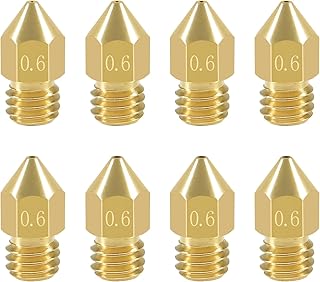 Aokin 8 Pcs 0.6mm MK8 Extruder Nozzles 3D Printer Nozzles for Creality Ender 3/3 Pro/3 V2, Ender 5/5 Pro, CR-10/10S, Makerbot, Anet A8 3D Printer