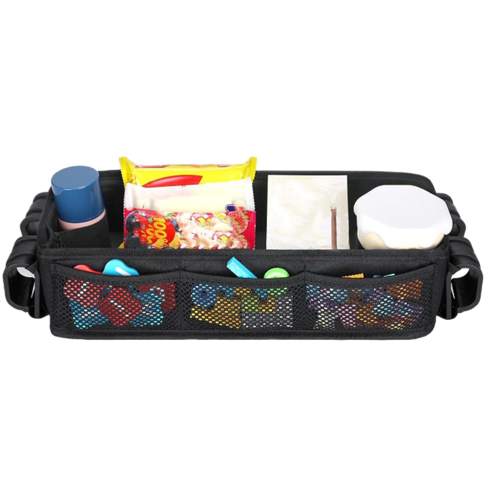 Snacktablett für Kinderwagen | Zubehör für Kinderwagen | Tablett für Kinderwagen | Kinderwagentablett mit Getränkehalter, Seite aus wasserdichtem Kunstleder, ideal für