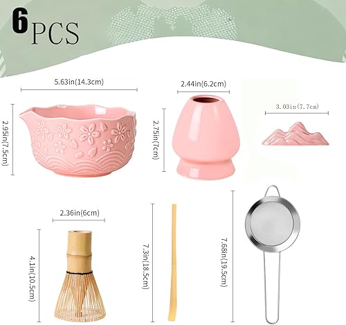 Miniatura 8 de Juego de batidores de matcha, juego de 6 piezas de matcha que incluye cuenco de cerámica de matcha de bambú, soporte para cuchara y cuchara, y kit