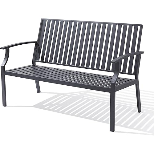 52" Outdoor Garden Bench Weatherproof, Rust-Resistant Aluminum Metal 2-Person Garden Bench with 660 lbs Weight Capacity, Patio Benches for Outdoors,Porch, Patio, Backyard and Park (Dark Gray)