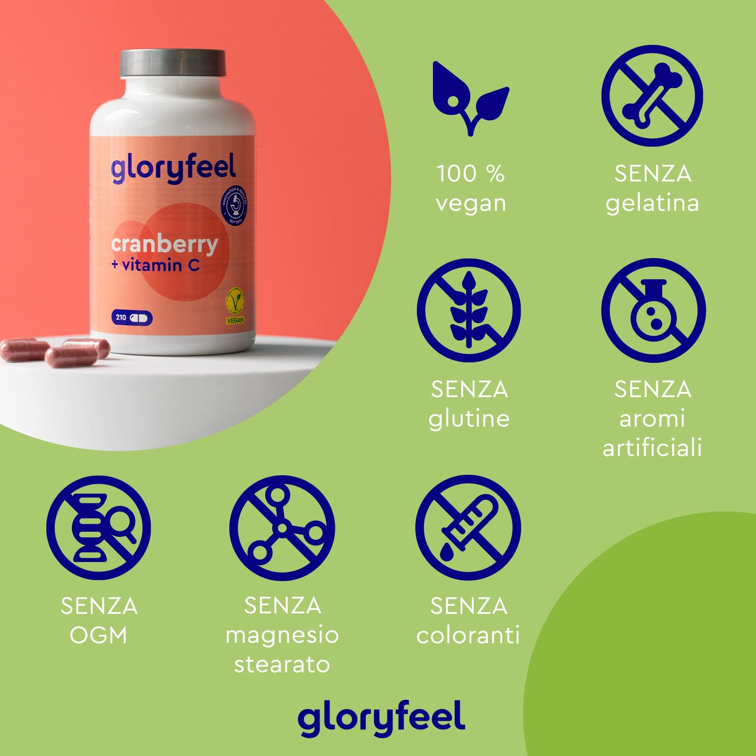 Cranberry Capsule, per il Benessere delle Vie Urinarie, Scorta 7 Mesi, 210 Cranberry Capsule con Estratto di Mirtillo Rosso + Vitamina C, Integratore ad Alto Dosaggio, Vegan