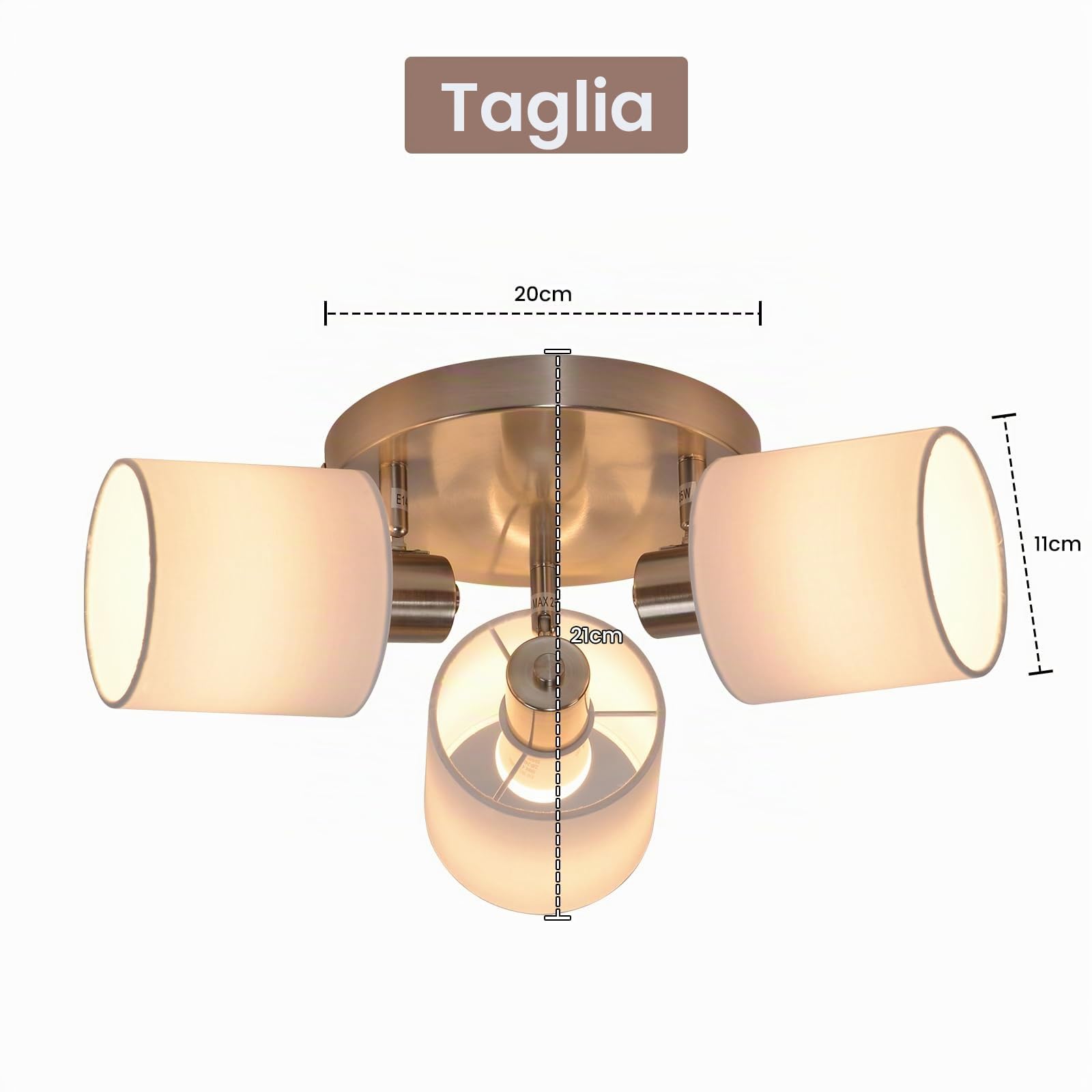 Glitzerlife Faretti da Soffitto 3 Luce Plafoniera Lampada da Soffitto | Argento Orientabili Faretto da Parete Moderna E14 Luci da Soffitto per Soggiorno Cucina camera da letto Lampadina Non Incluse