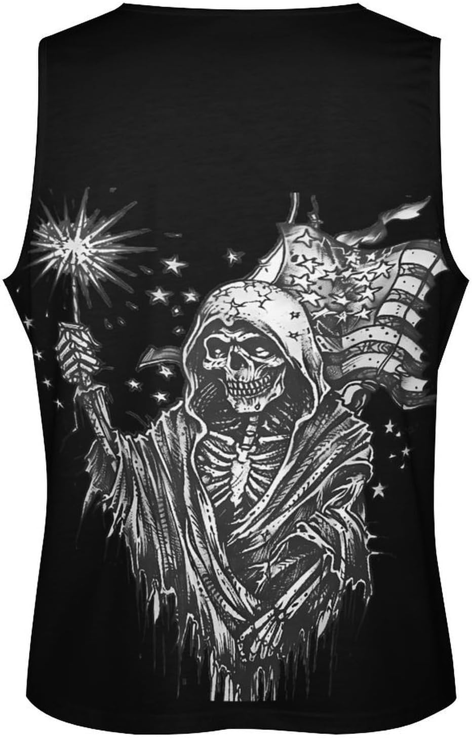 Grim Reaper Skull Undead Ghost U.S. Flag Mens Tank Tops Sleeveless Muscle Shirts Beach Casual Gym Shirt Vest Tee Tops