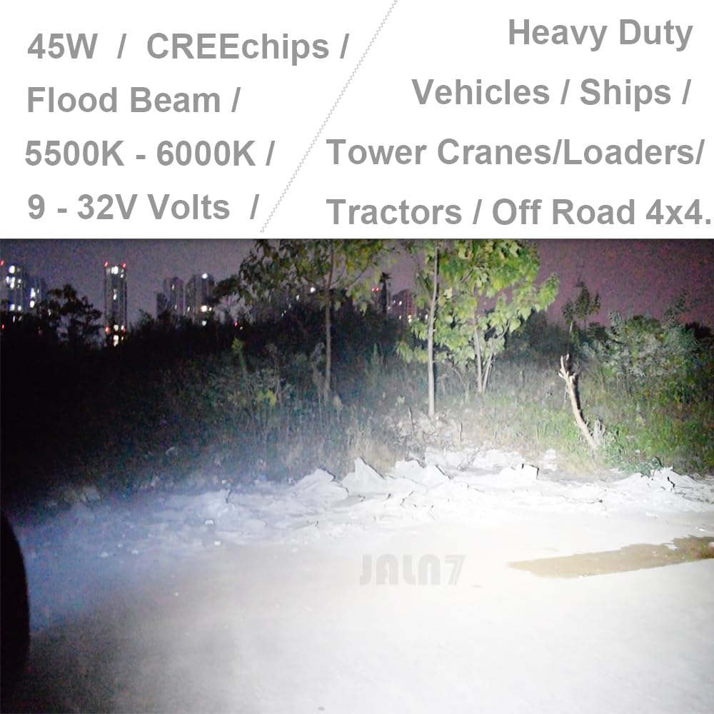 JALN7 Tractors LED Light 4 Inch Flood Bulb Auxiliary Work Lamp 45W Loader Whell Crawler Dozer for Joh Deer Backhoe Case IH Cobines Forage Harvesters Sprayers 4WD JEEP Ford Off Road x1pc