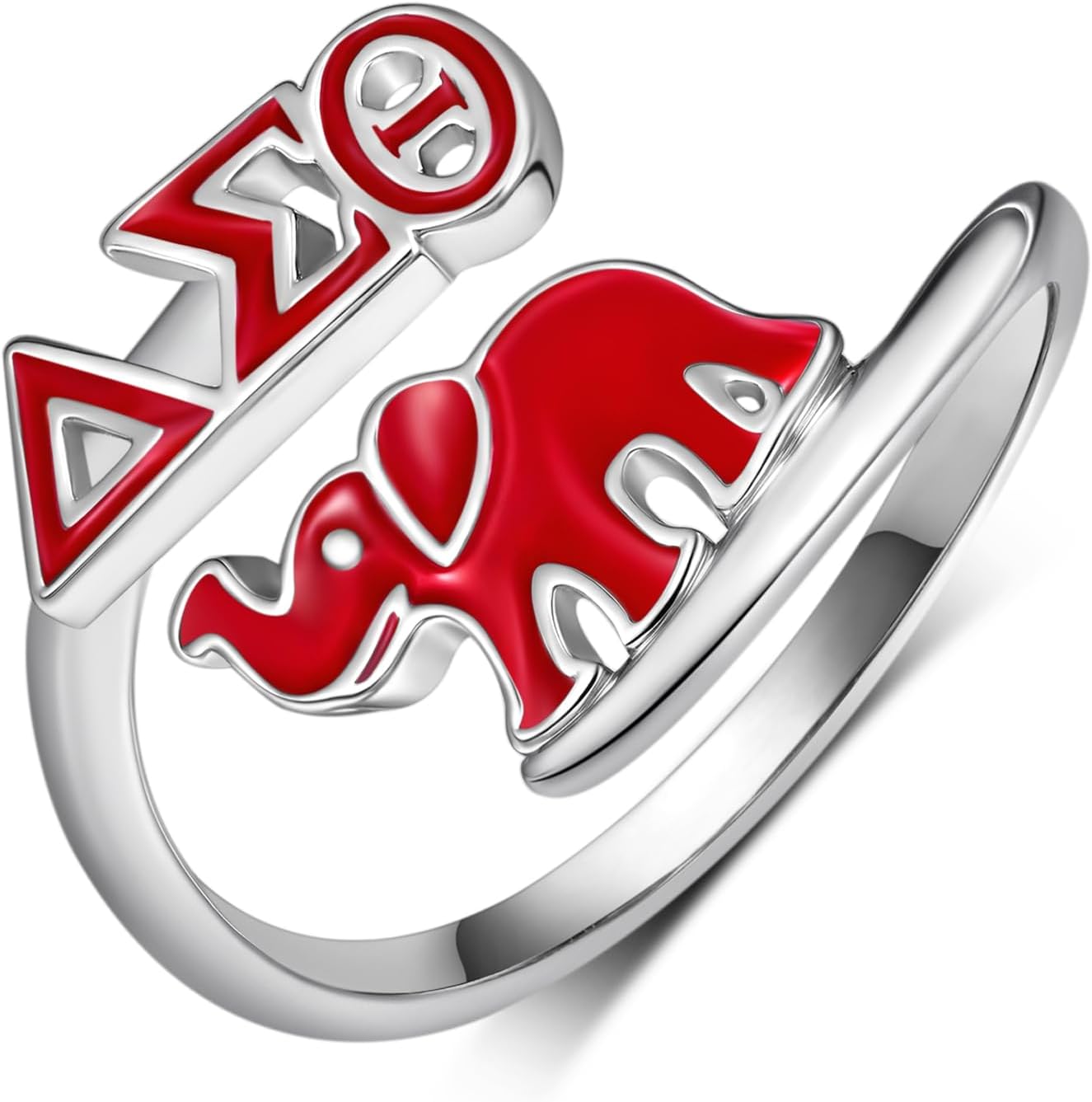 DST Sorority Ring 925 Sterling Silver DST Red Elephant Ring Sorority Gifts for Women