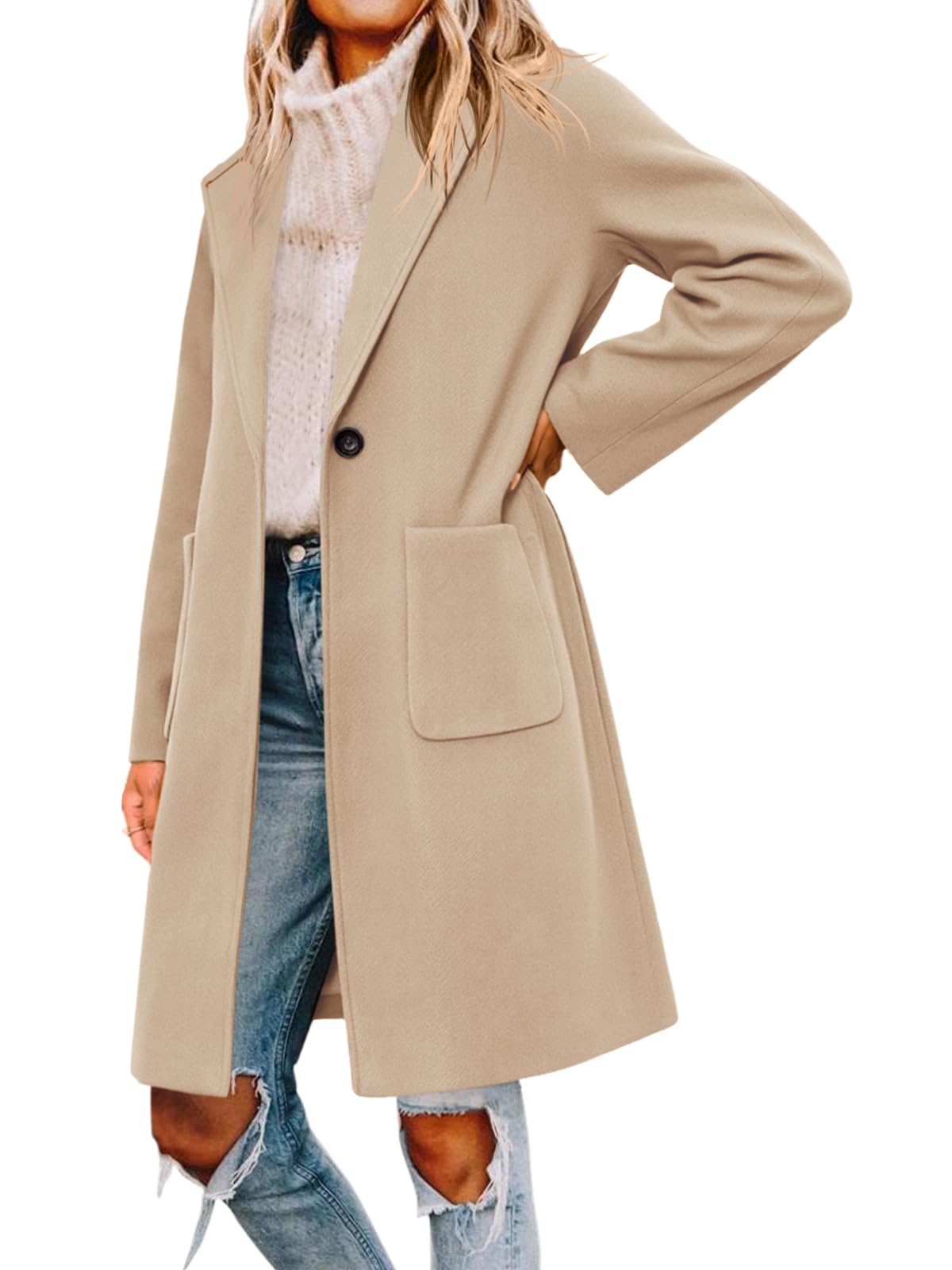 Womens Pea Coat Notched Lapel Single Breasted Long Jacket Winter Casual Trench Coat Outerwear-image-19