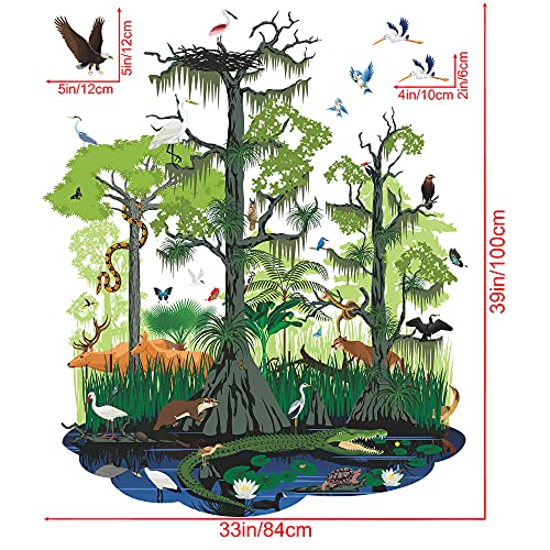 Rw-1050 Giant Jungle Animals Wall Decals 3D Large Green Tree Wall Stickers Safari Tropical Animals Diy Removable Deer Snake Birds Green Plants Wall Art Decor For Kids Baby Bedroom Living Room Nursery #TOP1