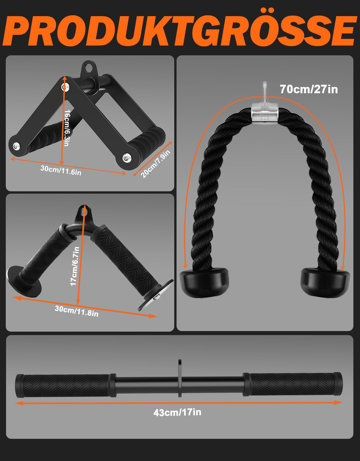 Fitarc Kabelmaschinen-Zubehör Set, Lat Pulldown Zubehör für Heimfitnessgeräte, Trizeps-Zuggriff für Heimfitness-Zubehör, Lat Pulldown Stange und Trizepsseil für Kabelmaschine