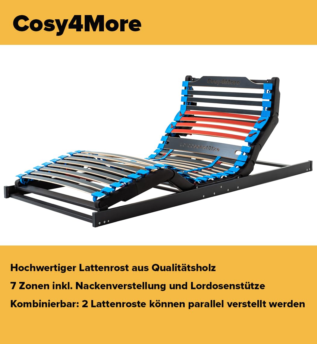 COSY4MORE Lattenrost 100x200cm elektrischer Lattenrost - Nacken, Rücken, Bein- & Fuß-Zone verstellbar - für jedes 100x200 cm Bett & 200x200cm Doppelbett - 7 Zonen, für jede Matratze geeignet