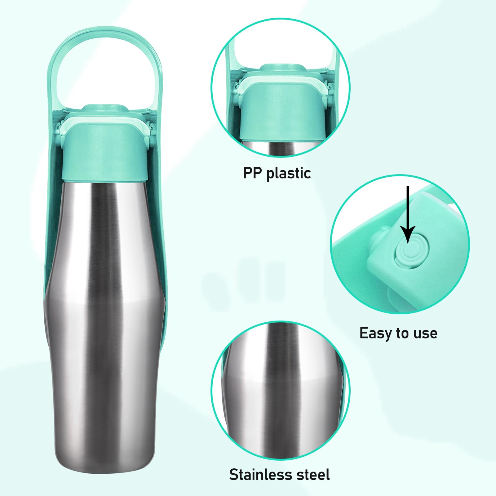 Borraccia per cani, portatile, 750 ml, in acciaio inox, per cani, design pieghevole a 180°, ideale per allenamento all'aperto e idratazione