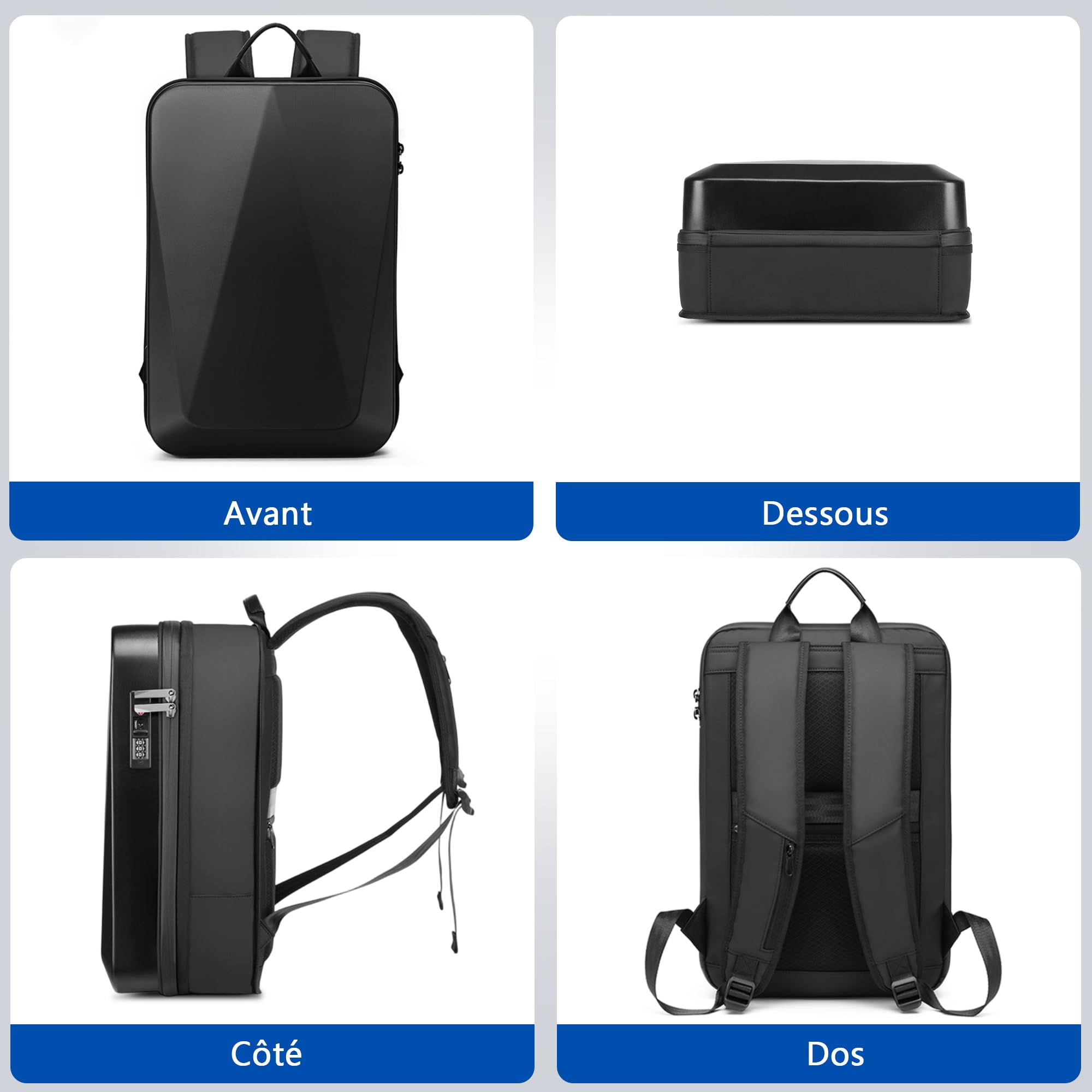 VARLIVOO Sac à Dos Ordinateur Portable Extensible Homme 15,6 Pouces, Antivol Imperméable avec Port USB, Sac à Dos PC Rigide pour Travail, Voyage et Loisirs, Noir A, Extensible
