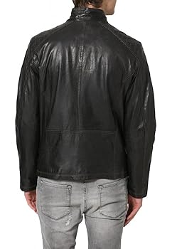 Pherrow’s Black Wool Motorcycle Jacket New Men Leather Biker Motorcycle Genuine Leather Black