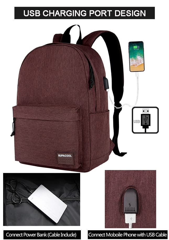 Image of SUPACOOL Casual Laptop Backpack for Men and Women, Backpack for College, USB Charging Port, Lightweight Pack Back(Coffee)