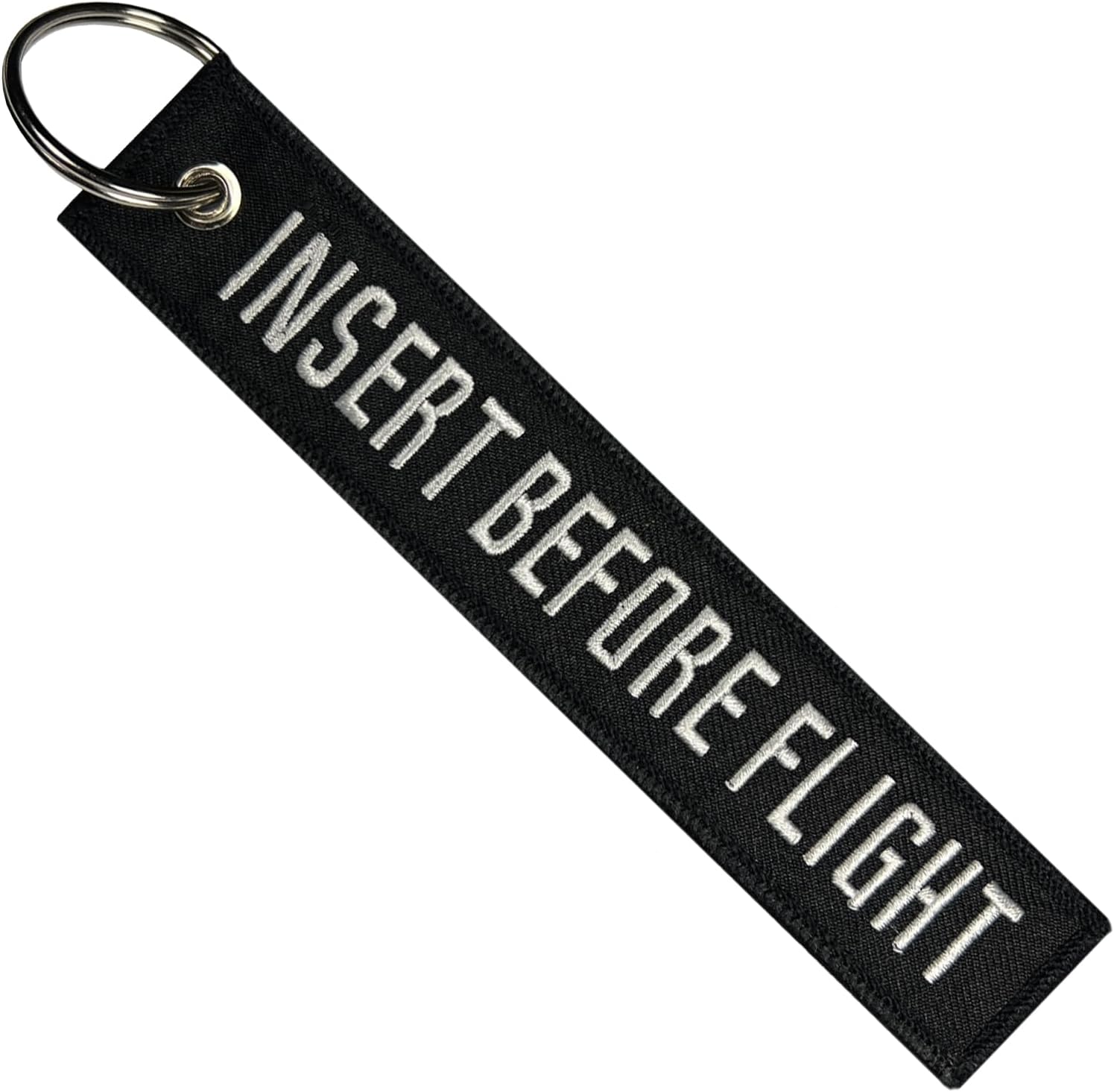 AIXEPA Insert Before Flight Black/White Fabric Keychain 5.5" x 1" (Single)
