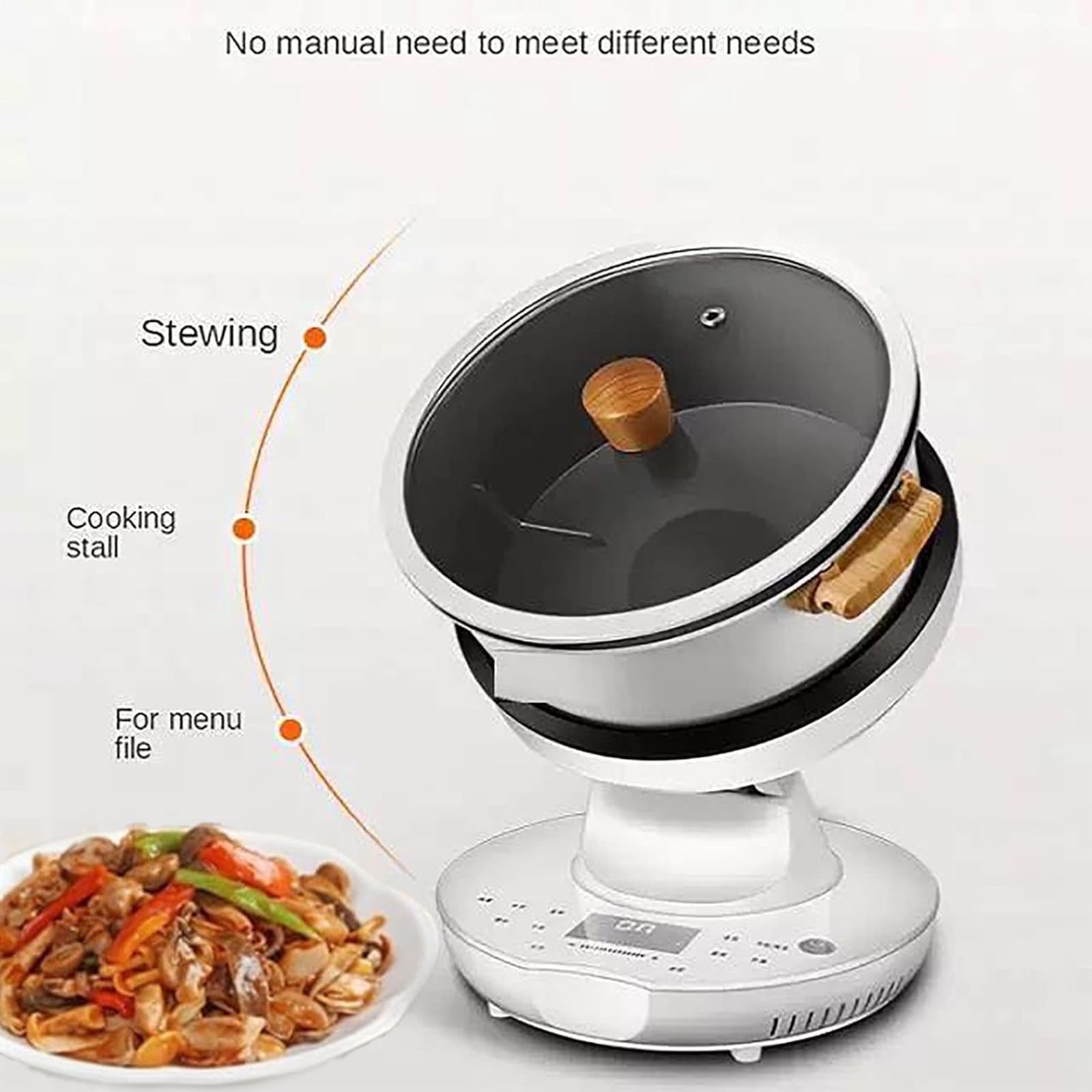 Procesador de alimentos comercial de 8 L, máquina de cocción automática inteligente con rotación de 360° y calefacción 3D, potencia de fuego de 3 engranajes para uso doméstico y restaurante