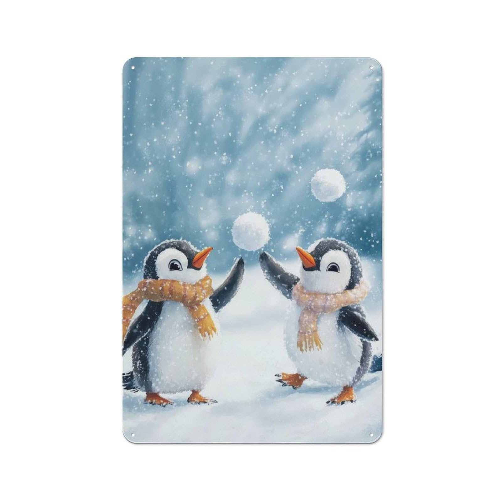 Junmoney Playful Penguins In Winter Tin Sign 30X20cm For Café Or Home Bar, Rustic Wall Decor, For Café-Style Decor Fans