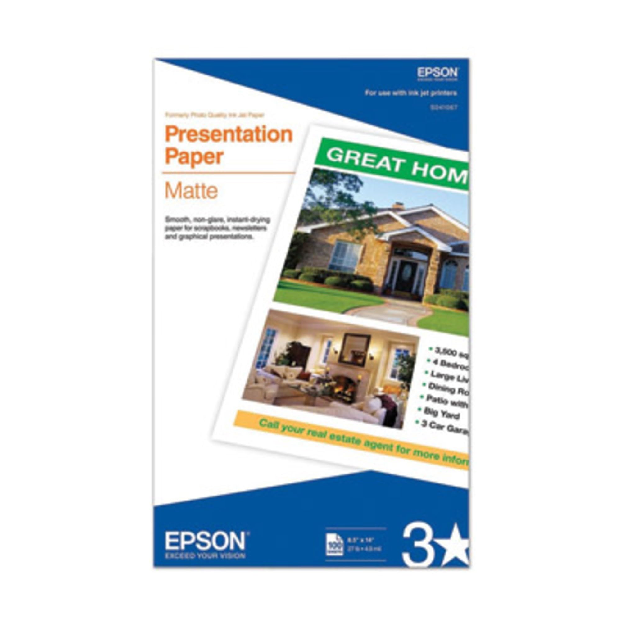 Epson Presentation Paper MATTE (8.5x14 Inches, 100 Sheets) (S041067),Bright White