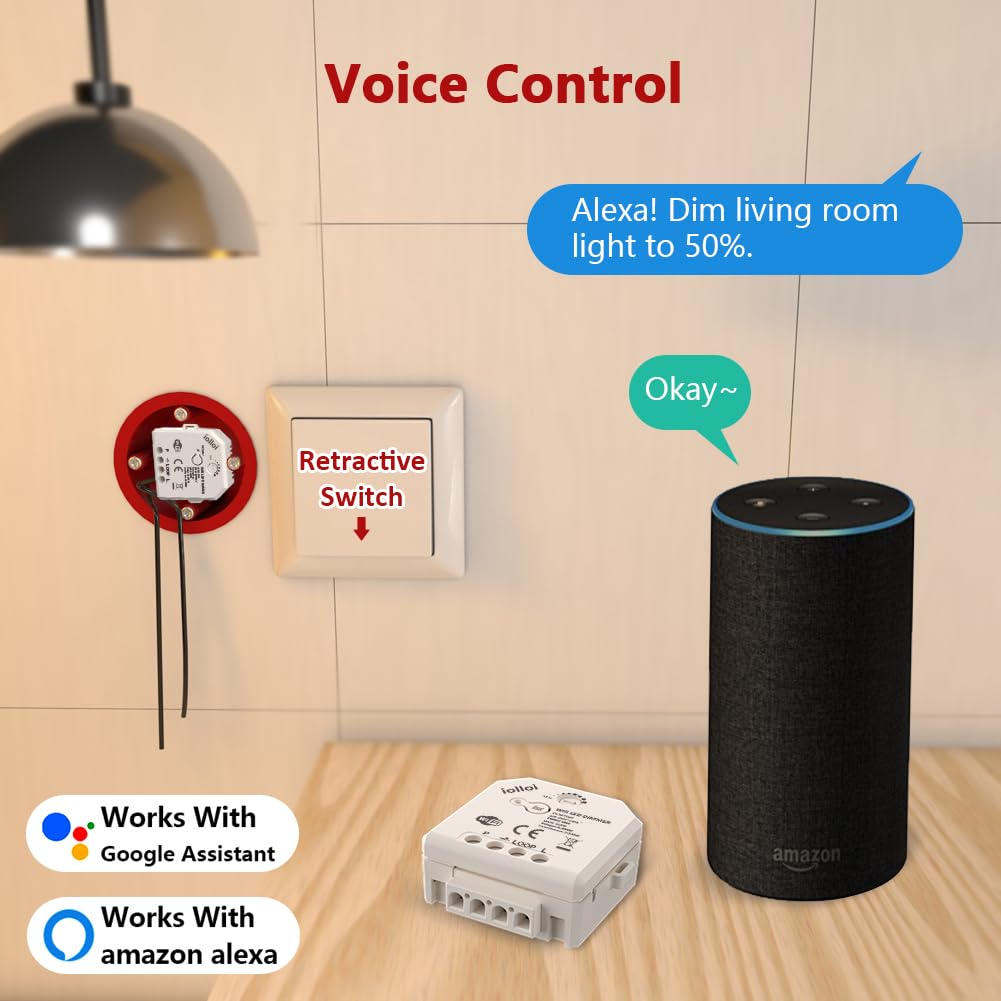 Variateur d'intensité WiFi/WiFi - Pour LED et halogène à intensité variable - 230 V - Pour lampes LED - Variateur rotatif encastré - Compatible avec Alexa et Google Home - 5-200 W