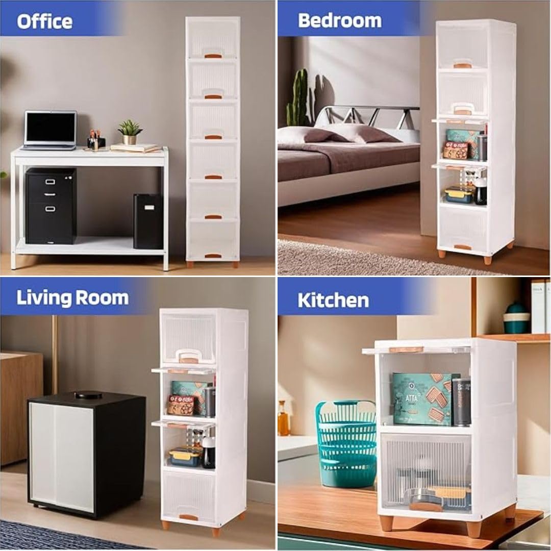 Aliensware 2Pcs Foldable Storage Organizer for Clothes/Space-Saving Cupboard/Plastic Almirah for Cloth Rack/Kid Wardrobe for Toys/Stackable Cabinet for Home,Bathroom, Kitchen,Aliens (Clear Door) 4