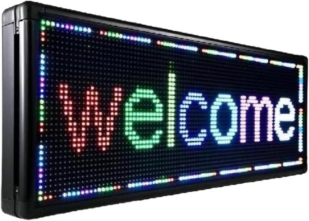 WWFAN LED Sign 7 Colour Scrolling Message Display Digital Outdoor Programmable Advertising Business Display Board Led Matrix Board 100X19cm Aluminum Alloy