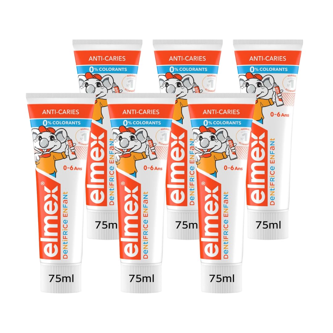 ELMEX - Dentifrice douceur enfant 0-6 ans, protection anti-caries adaptée, tube 75 mL - Le lot de 6