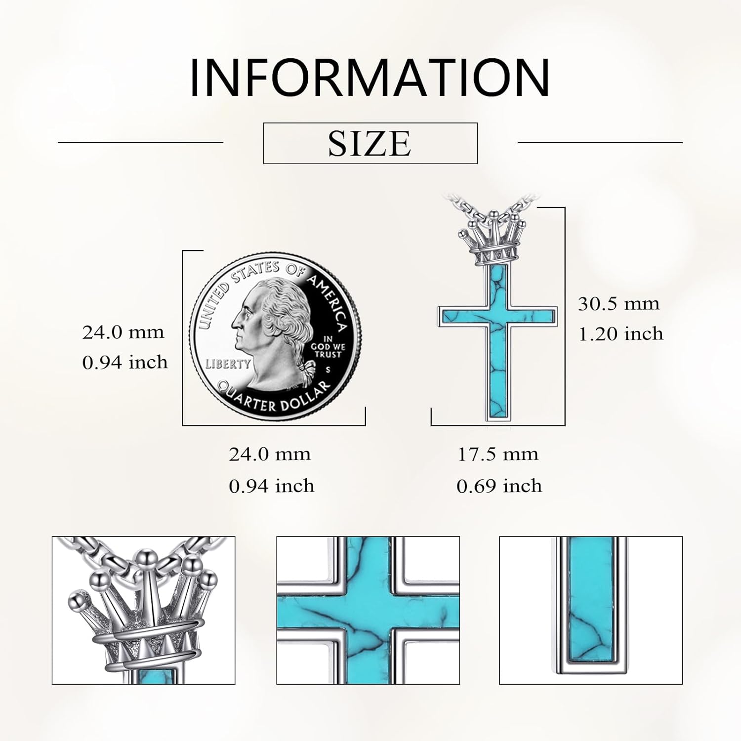 Cross Necklace with Crown 925 Sterling Silver Turquoise Cross Pendant Necklace Turquoise Jewelry Gifts for Men Women - Image 4