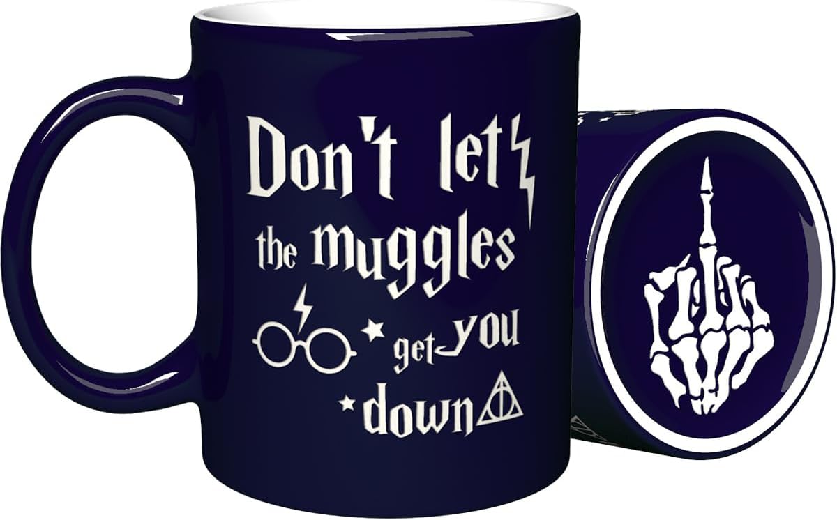 Funny Engraved Ceramic Mug - Don't Let The Mvggles Get You Down Bottom With Skeleton Bone Finger Pattern - Inspirational and Sarcasm Mothers Fathers Day Coffee Cup