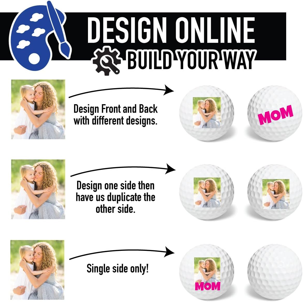 Custom Golf Balls, Personalized Golf Ball, Design Single or Double Sided, Upload Logo or Image, Customize with Text