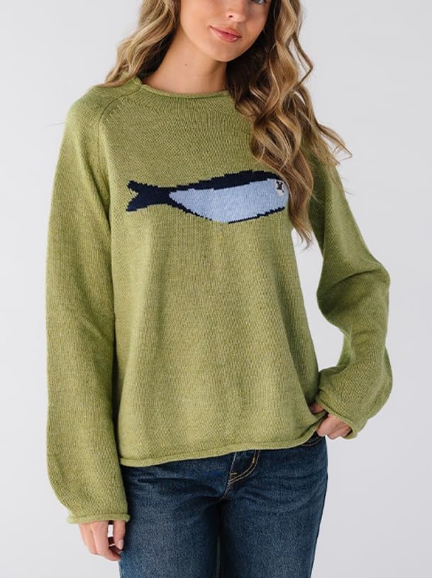 Oversize Fisherman Sweater for Women Y2k Graphic Print Long Sleeve Casual Knit Top 2025