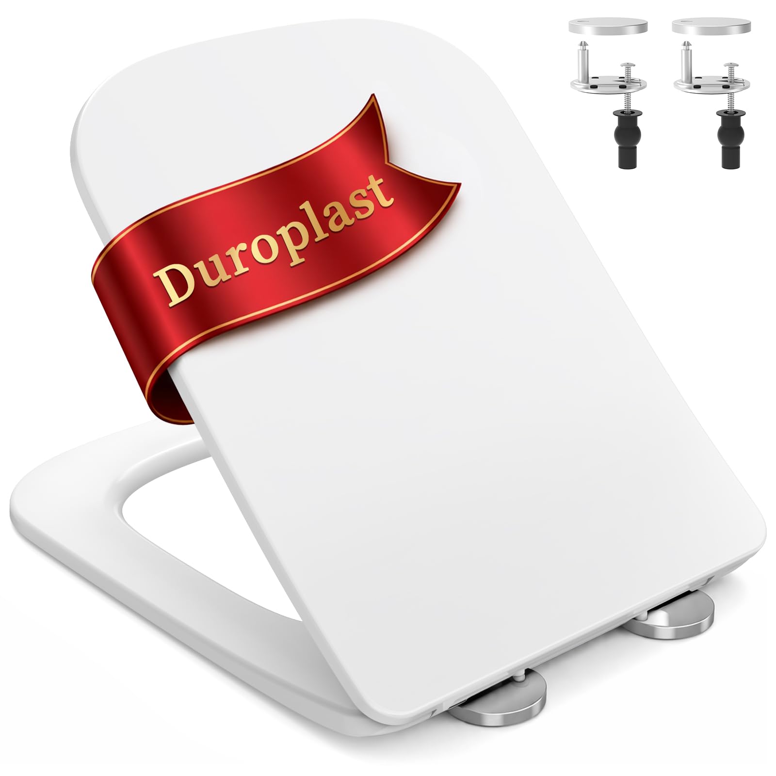 SURFOU Abattant WC avec Frein de Chute, Duroplast Haute Qualité, Forme en Carré, Déclipsable pour un Nettoyage Facile, Supporte jusqu’à 200 kg, avec Chevilles en Caoutchouc, Stabilité sans Jeu, Blanc - 2