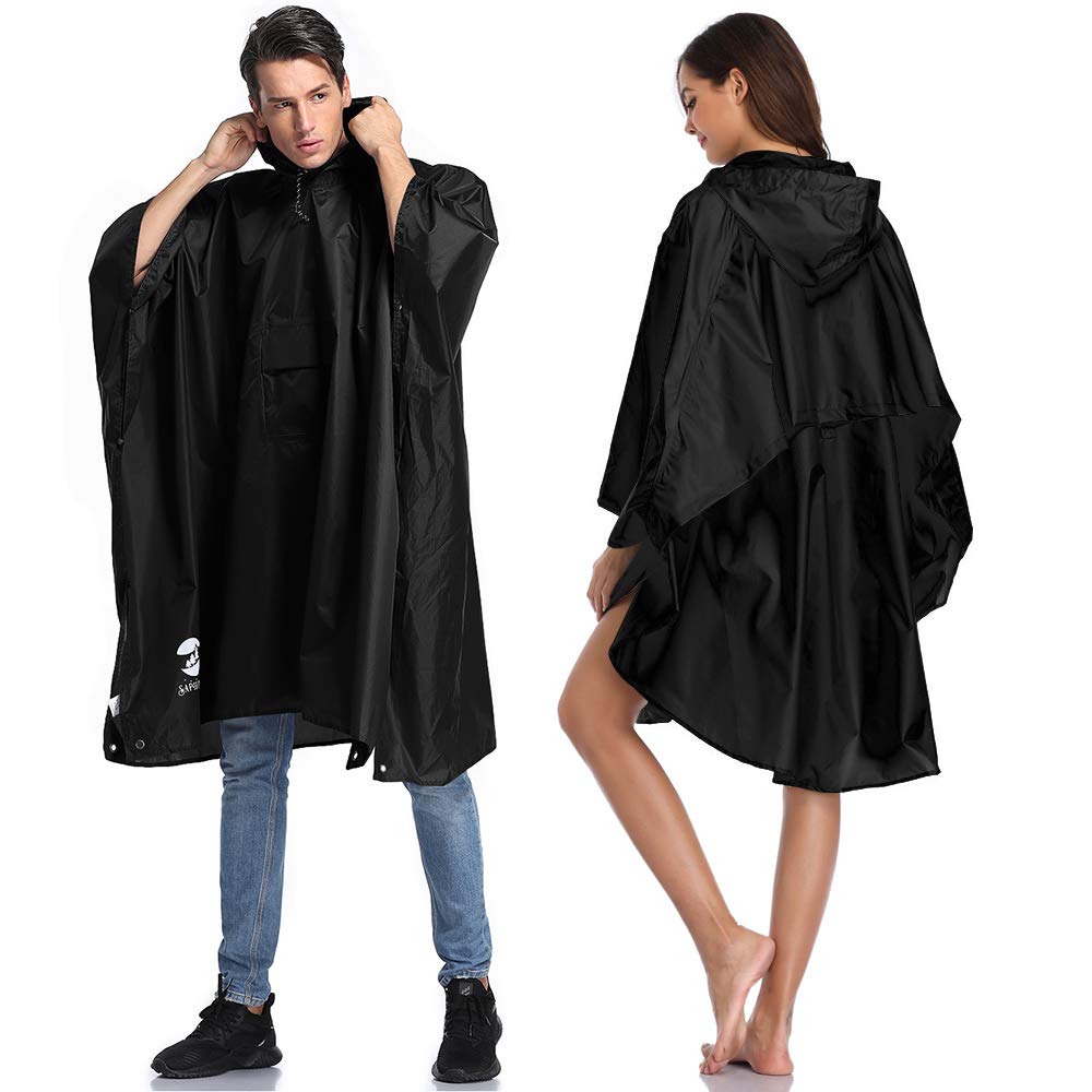 SaphiRose1 Waterproof Hiking Rain Poncho with 1 Plus Size Travel Rain Poncho (Black Bundle)