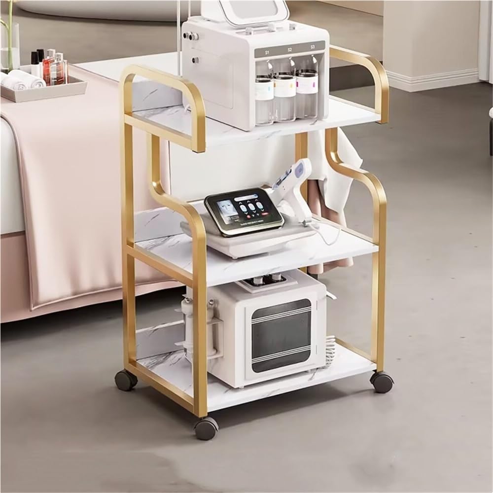 Carrello per estetista con ruote, 3 ripiani, mobile, per uso in salone e spa, organizer funzionale di bellezza, facile da spostare e accedere