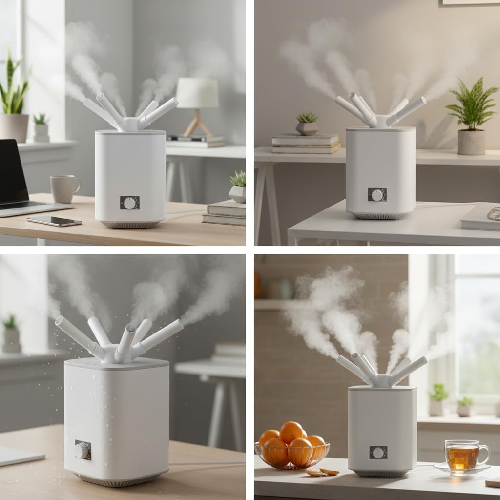 Mobigon 3 Litres Ultrasonic Humidifier for Room, Cool Mist Aroma Diffuser, 4-Nozzle 360° Mist Distribution, Super Quiet, Auto Shut Off, Runs Up to 24 Hours (White)