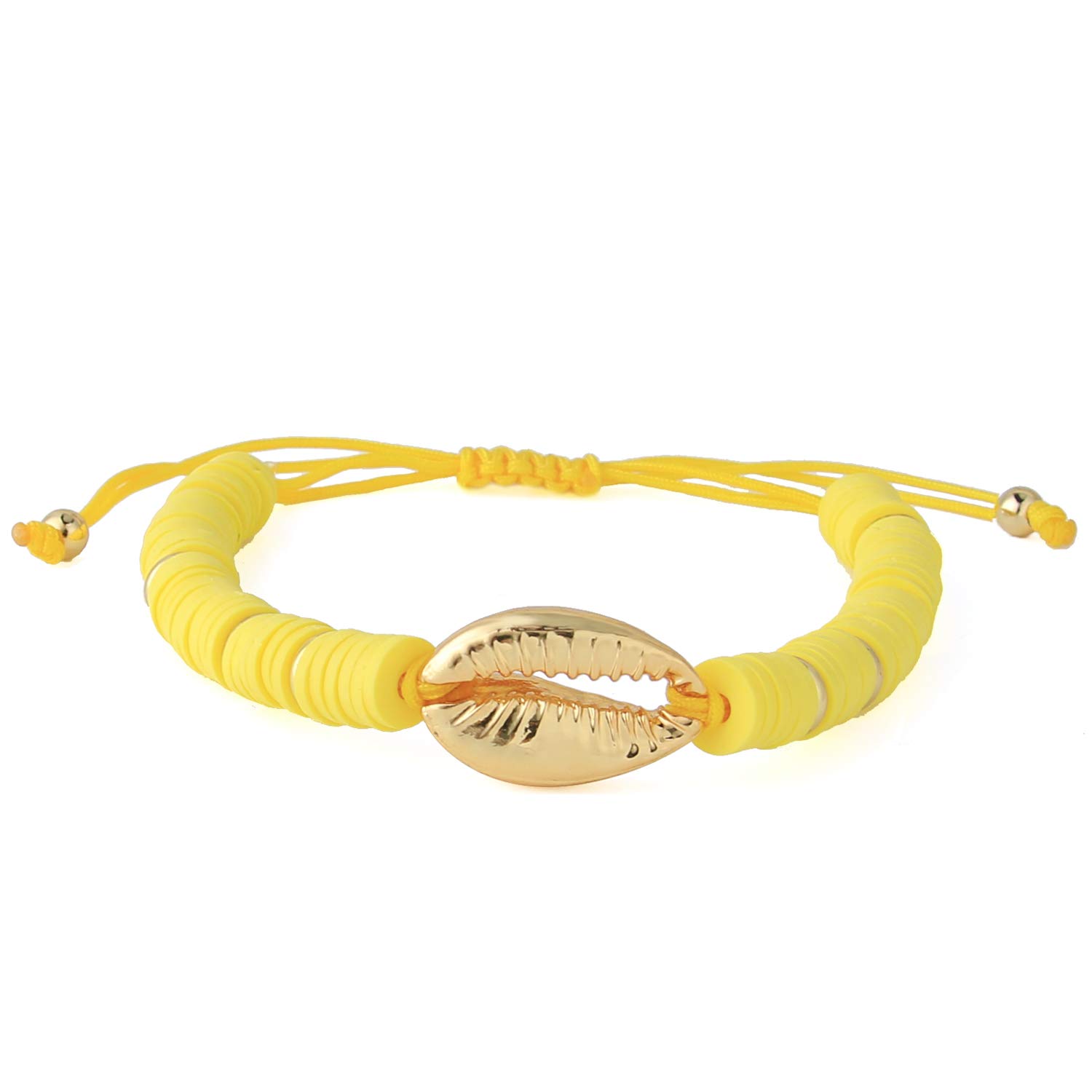 KELITCH Bracciale Donna In Conchiglia E Perline Heishi - Regolabile Fatto A Mano Con Ciondolo - Gioiello Etnico Portafortuna, Lunghezza 6-10 Pollici, Confezione Regalo