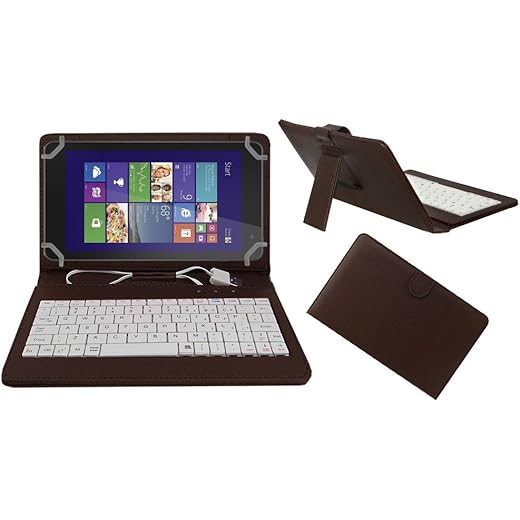 Acm USB Keyboard Case Compatible with DELL Venue 8 PRO Tablet Cover Stand Study Gaming Direct Plug & Play - Brown