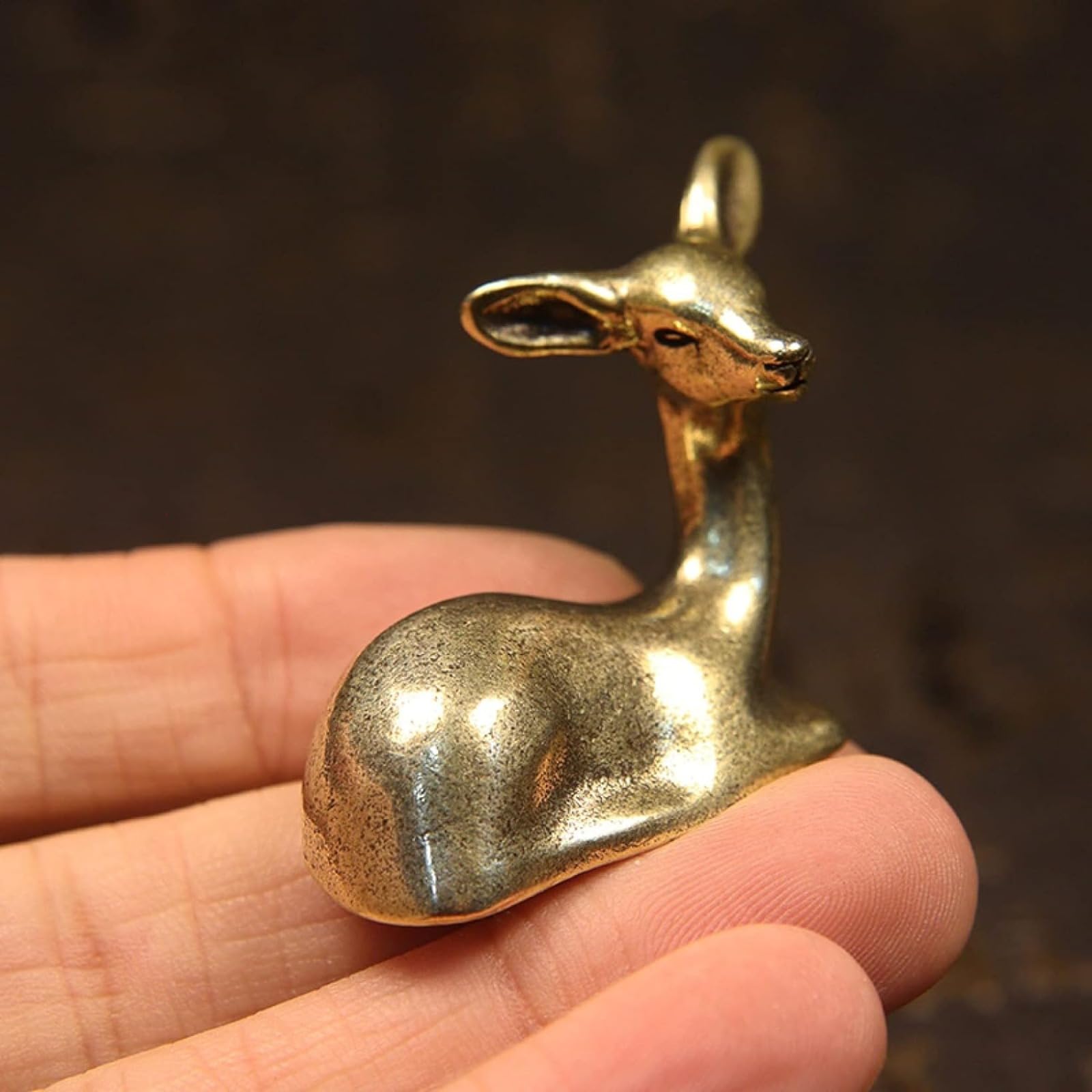 MNUvxzaewf Copper Mini Lying Sika Deer Statue Vintage Feng Shui Brass Bird Figurine Small Animal Garden Micro Landscape Ornament