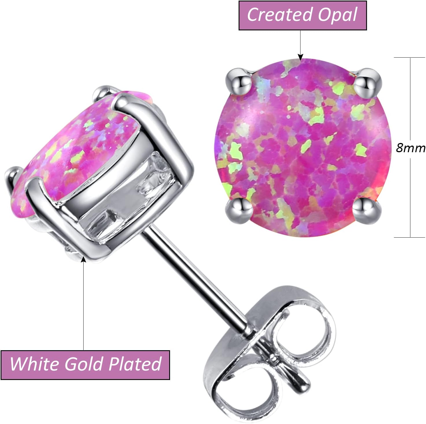 CERSLIMO Multi Colors fire Opal Stud Earrings Birthstone Earrings For Women 8mm - Image 5