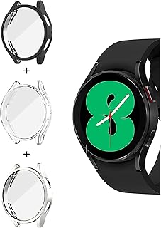Next Store TPU Watch Case with Screen Protector Compatible with Samsung Galaxy Watch 4 44mm - Set of 3 - Clear Silver & Black